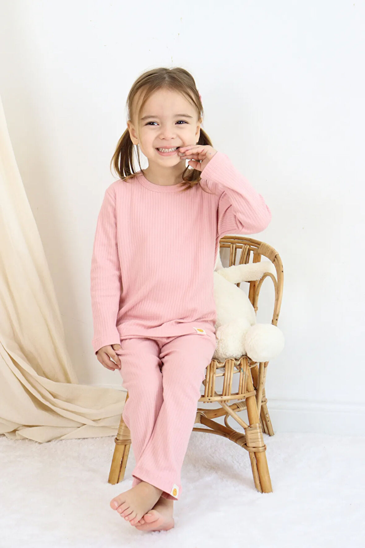 Basic Fitilli İnterlok Kumaş %100 Pamuk 1-5 Yaş Vizon Bebek Pijama Takımı