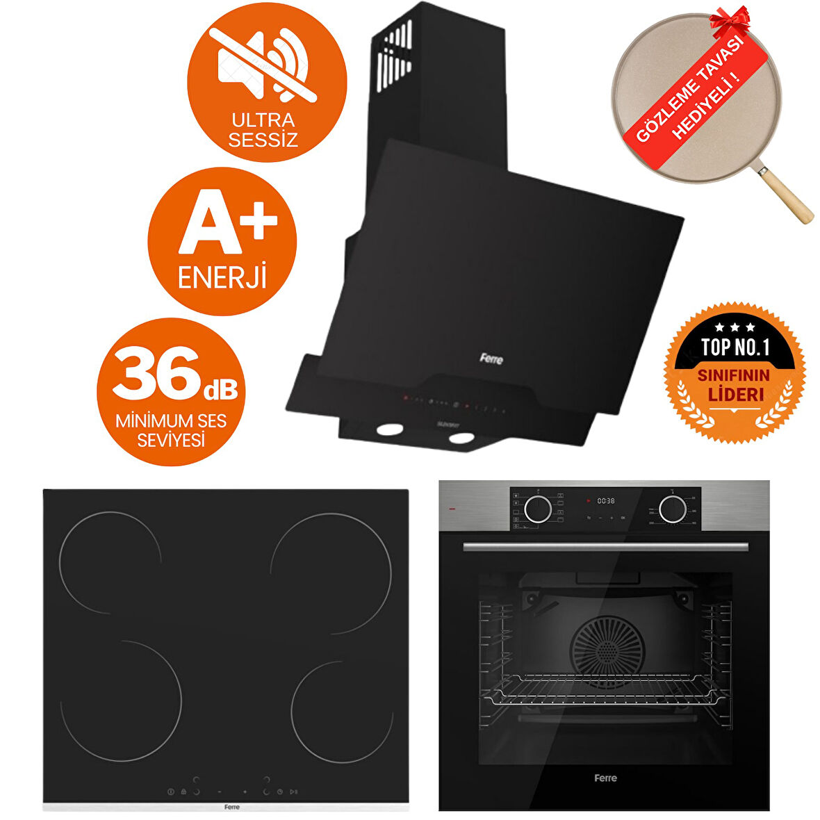 Ferre FryArt&FlowAr orio Sessiz Davlumbaz Elektrikli Inox-Siyah Ank. Set (D063-SA + MS261 + XE63MI)