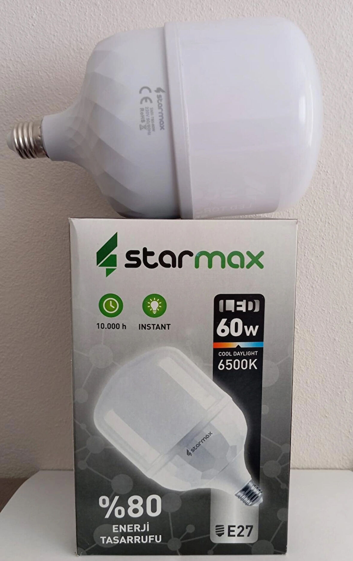 8 ADET-STARMAX 60W Torch LED Ampul E-27 Beyaz Işık 1750 LM