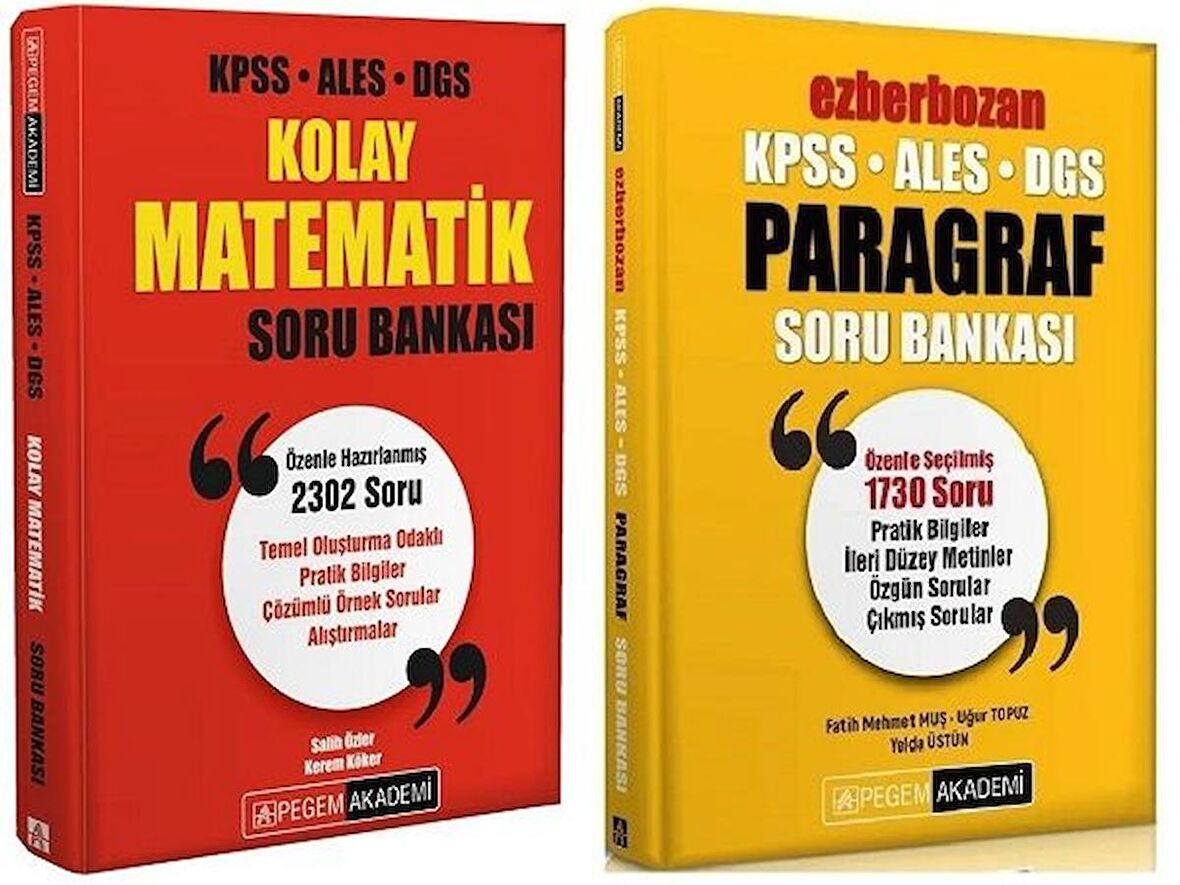 Pegem KPSS ALES DGS Kolay Matematik Ezberbozan Paragraf Soru 2 li Set Pegem Akademi Yayınları