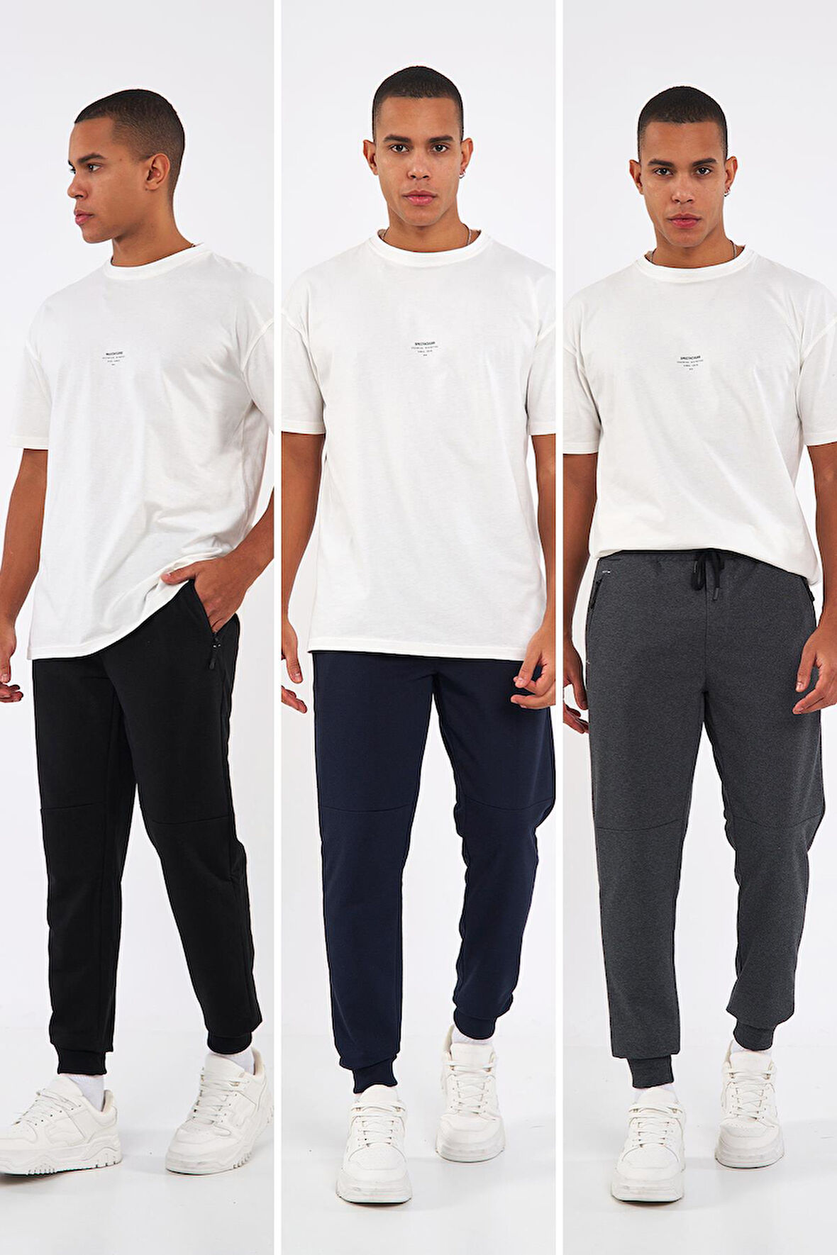 Sİyah-Lacivert-Antrasit Erkek Paçası Lastikli 3'lü Eşofman Altı