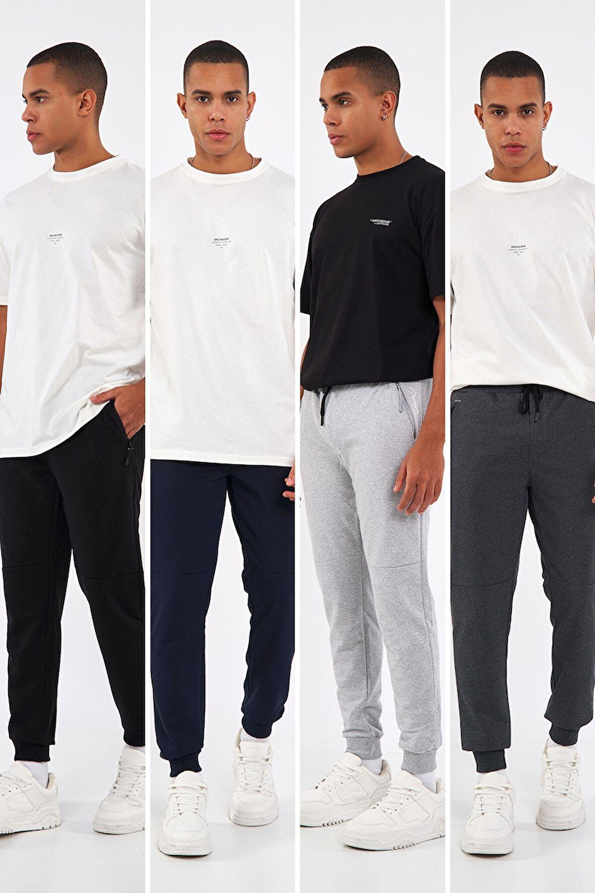 Sİyah-Lacivert-Gri-Antrasit Erkek Paçası Lastikli 4'lü Eşofman Altı