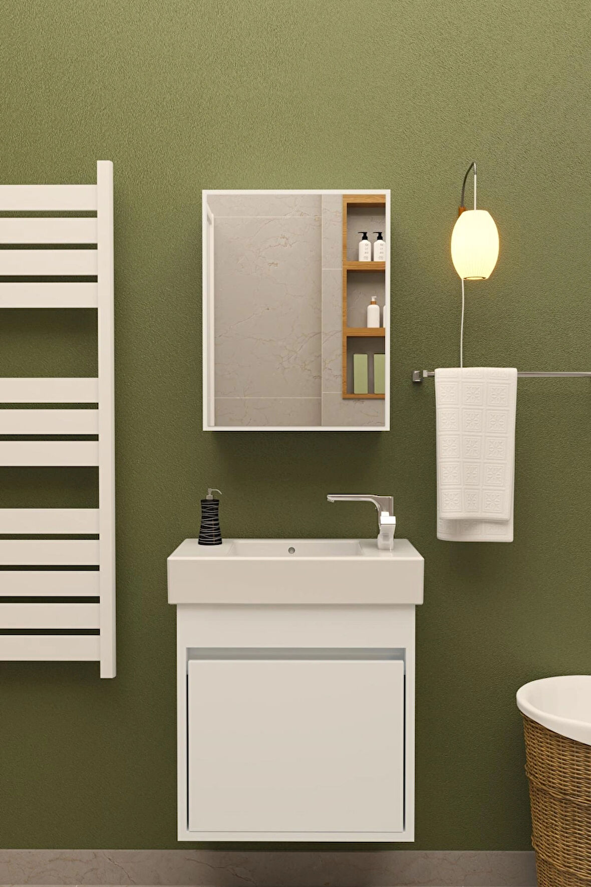 Safir Aynalı Lavabolu Dolap Alt-Üst