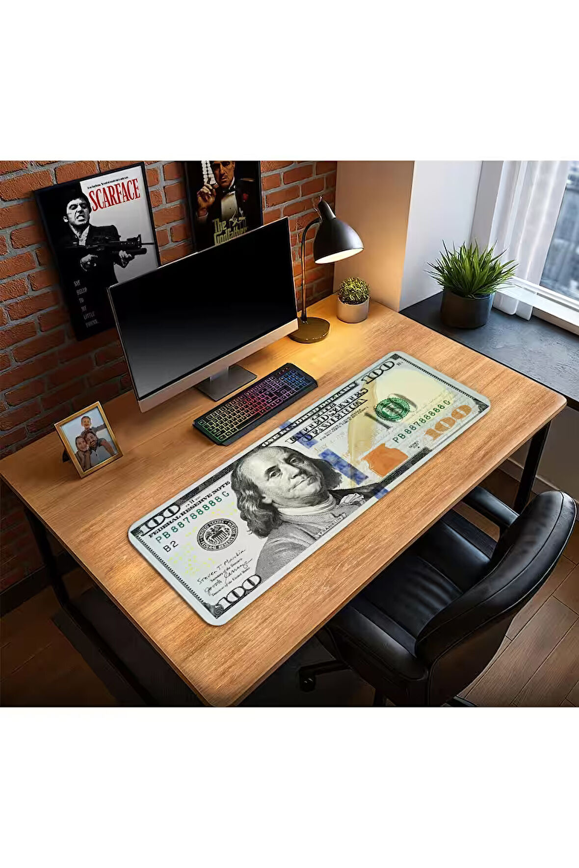 Dolar Baskılı Oyun Gaming Klavye Mouse Pad Kaymaz Taban Kenarları Dikişli Su Geçirmez Masa Matı 70x30 cm