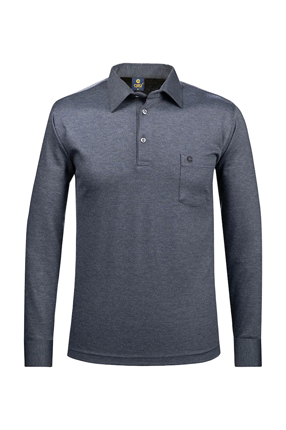 Çizgi Triko Erkek Gömlek Yaka Kol Manşetli Cepli Sweat 4249 Gri