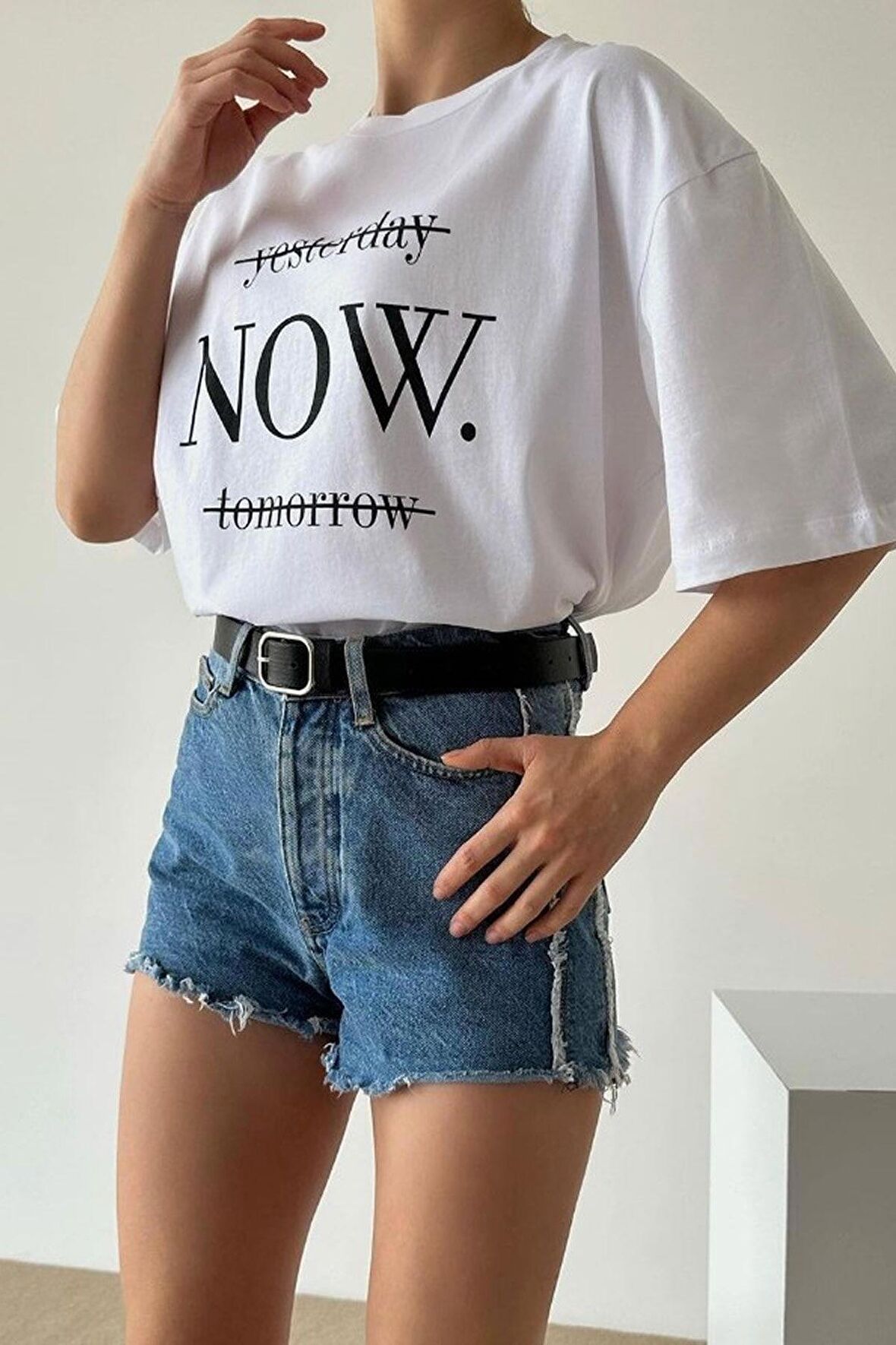 Kadın Oversize %100 Pamuk Yesterday Baskılı T-shirt yesterday