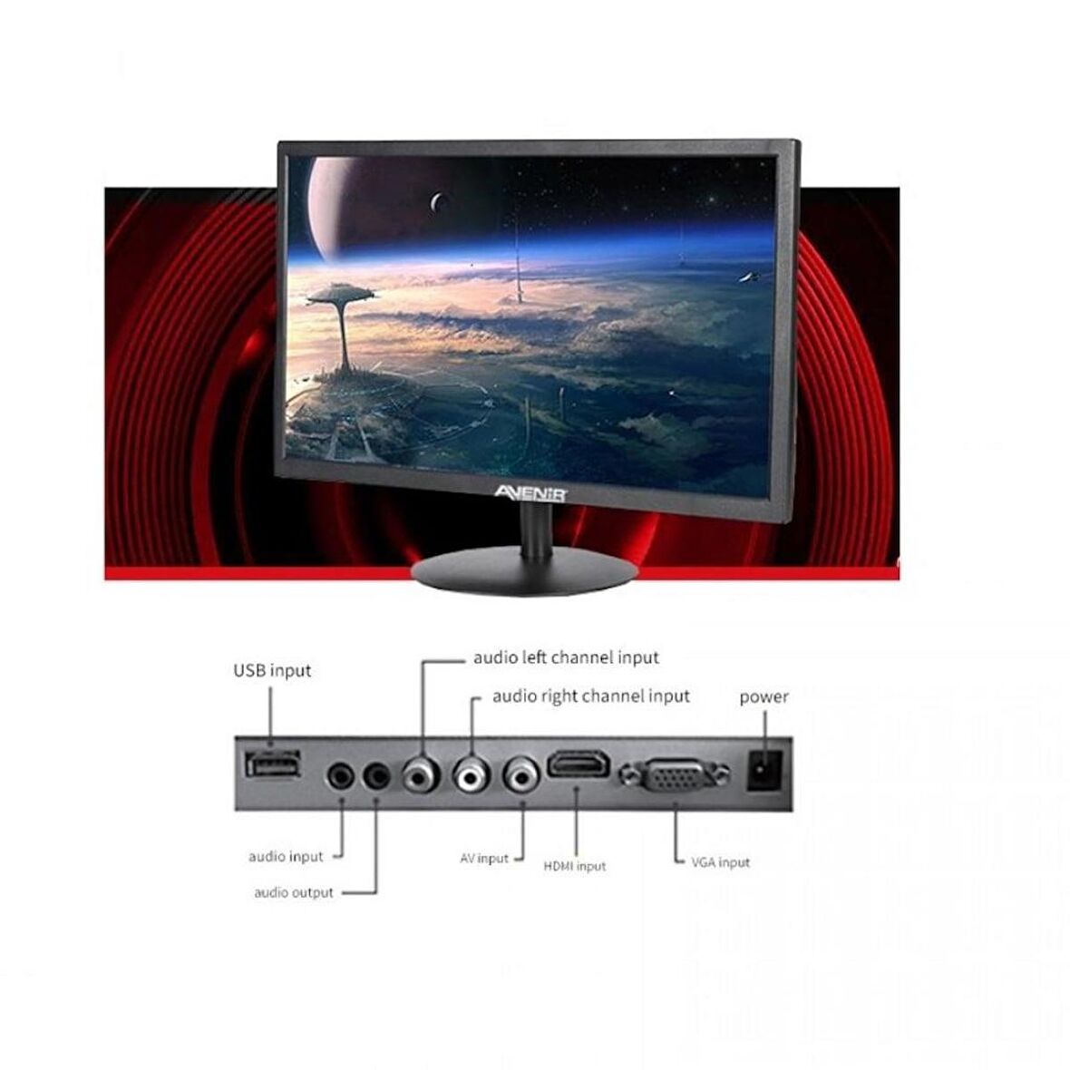 Avenir AV-M22A 22" LED Monitör USB / HDMI / VGA Dahili Hoparlör