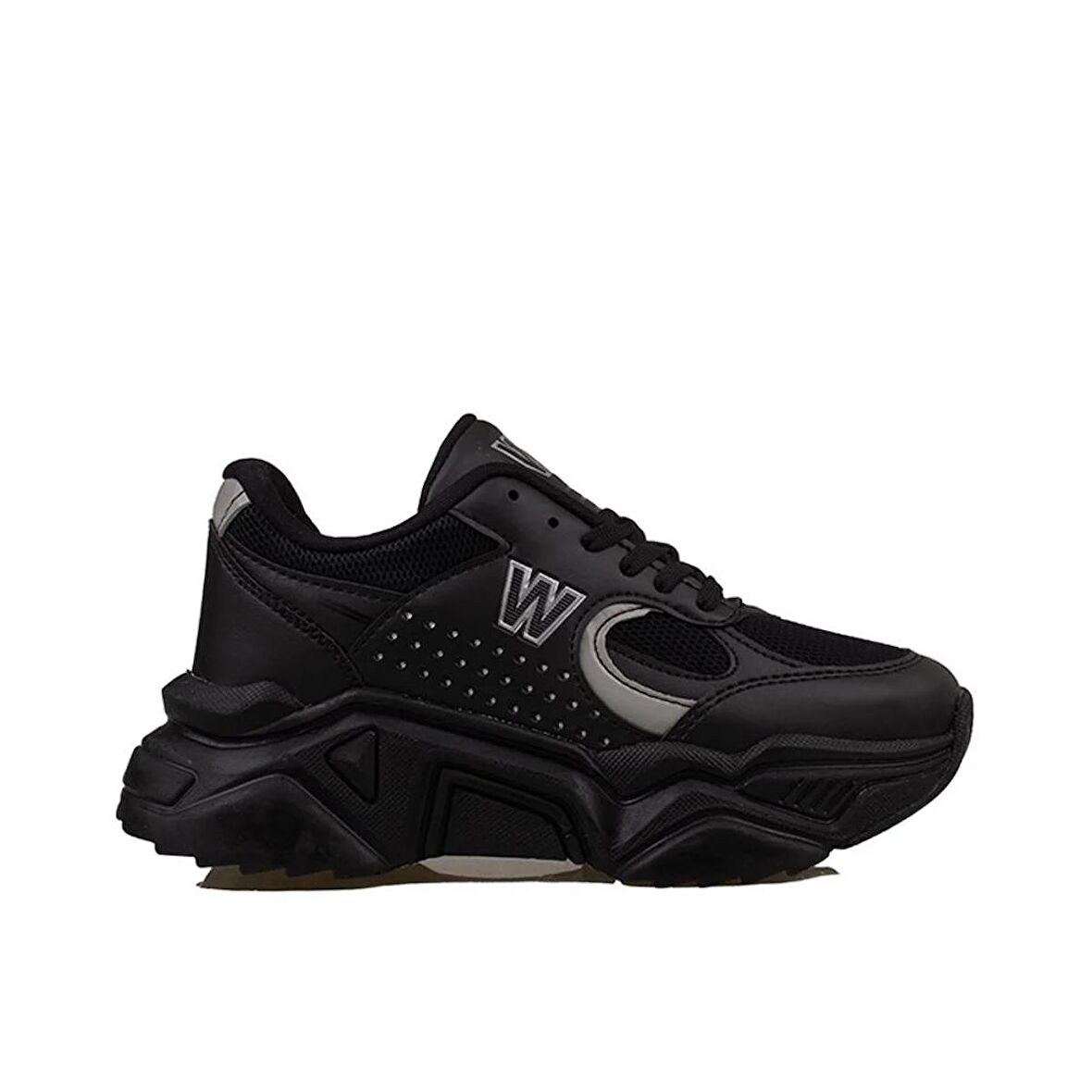 Trend Adımlar Siyah Worting Kadın Kalın Taban Sneaker