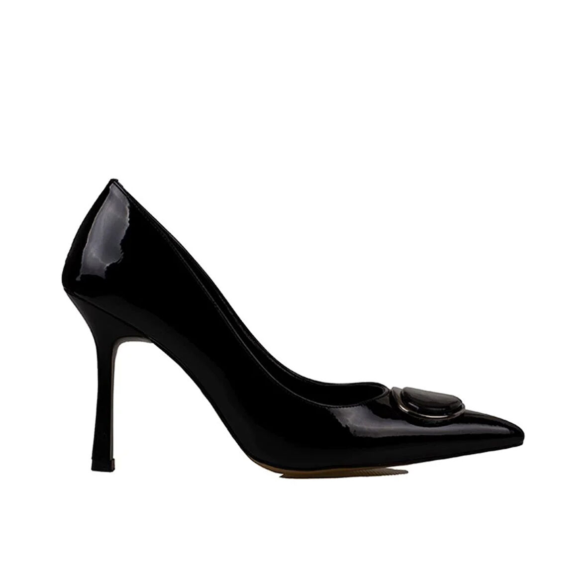 Trend Adımlar Siyah Glamourize Rugan Aksesuarlı Stiletto