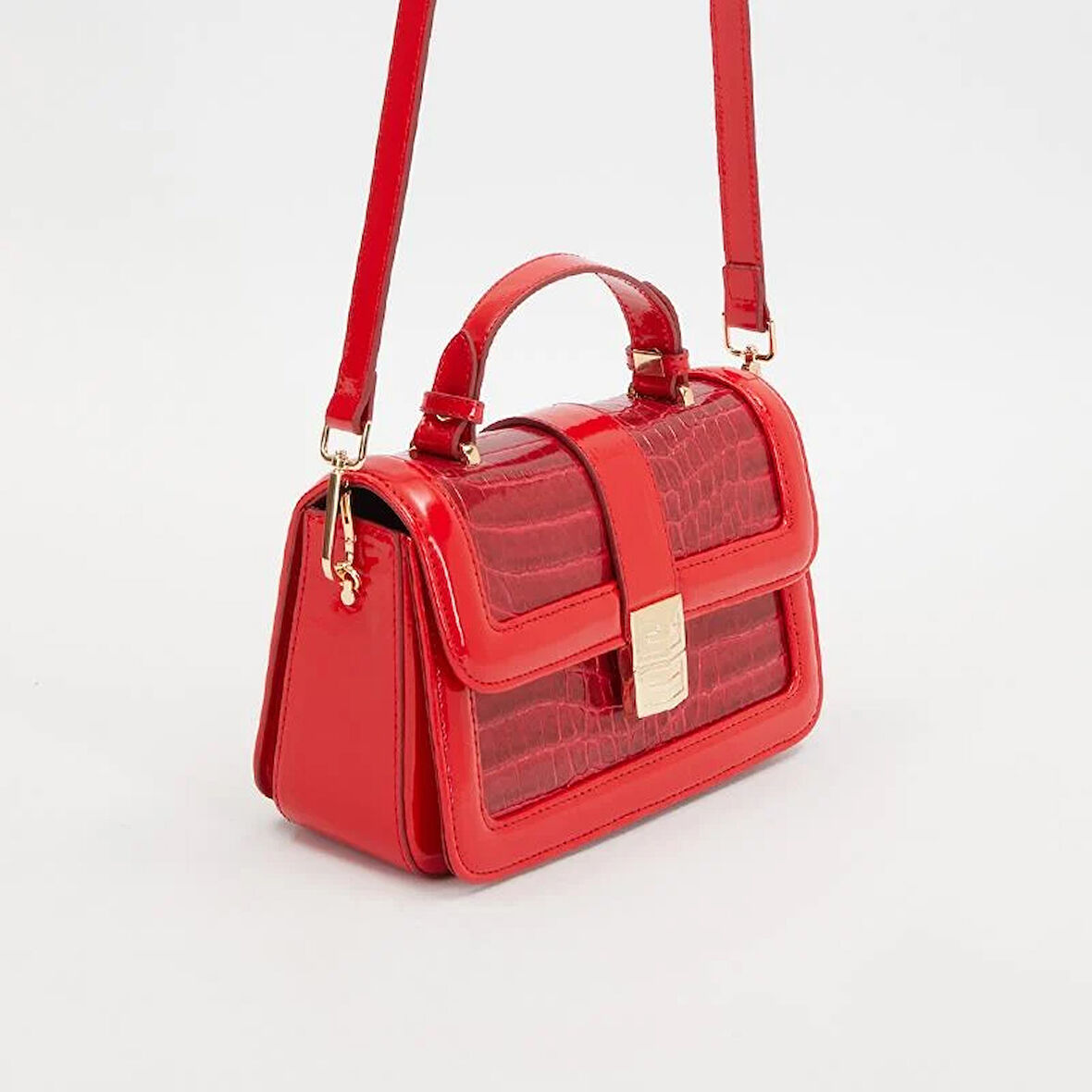 Levidor Kırmızı Kroko Deri Kadın Rugan El Çantası