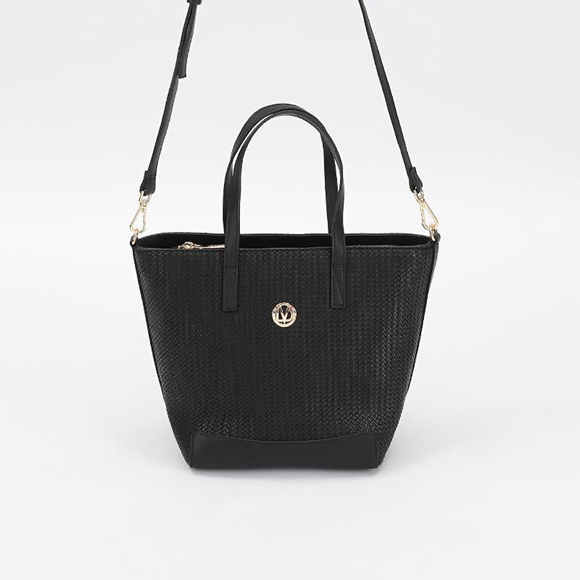 Levidor Siyah Hasır Desen Kadın El ve Omuz Çantası