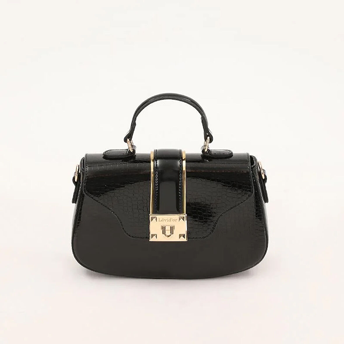 Levidor Siyah Kroko Desenli Rugan El Çantası