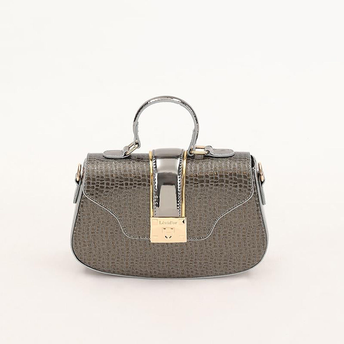 Levidor Platin Kroko Desenli Rugan El Çantası