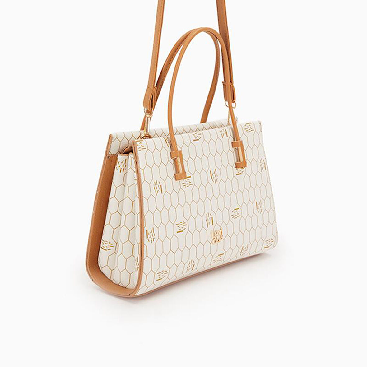 Levidor Bej Petek Baskılı Üç Gözlü Kadın El Çantası