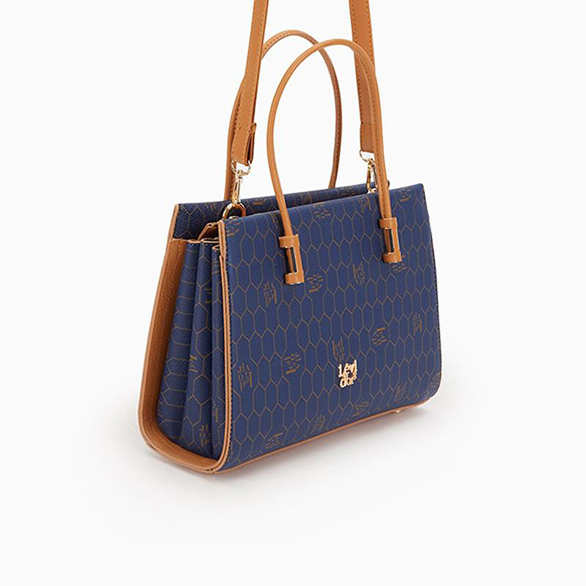 Levidor Lacivert Petek Baskılı Üç Gözlü Kadın El Çantası