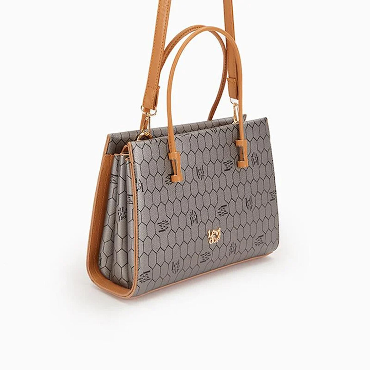 Levidor Platin Petek Baskılı Üç Gözlü Kadın El Çantası