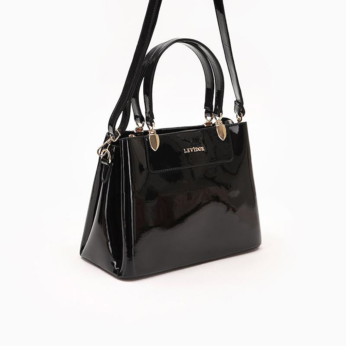 Levidor Siyah Düz Rugan Klasik Casual Kadın El Çantası