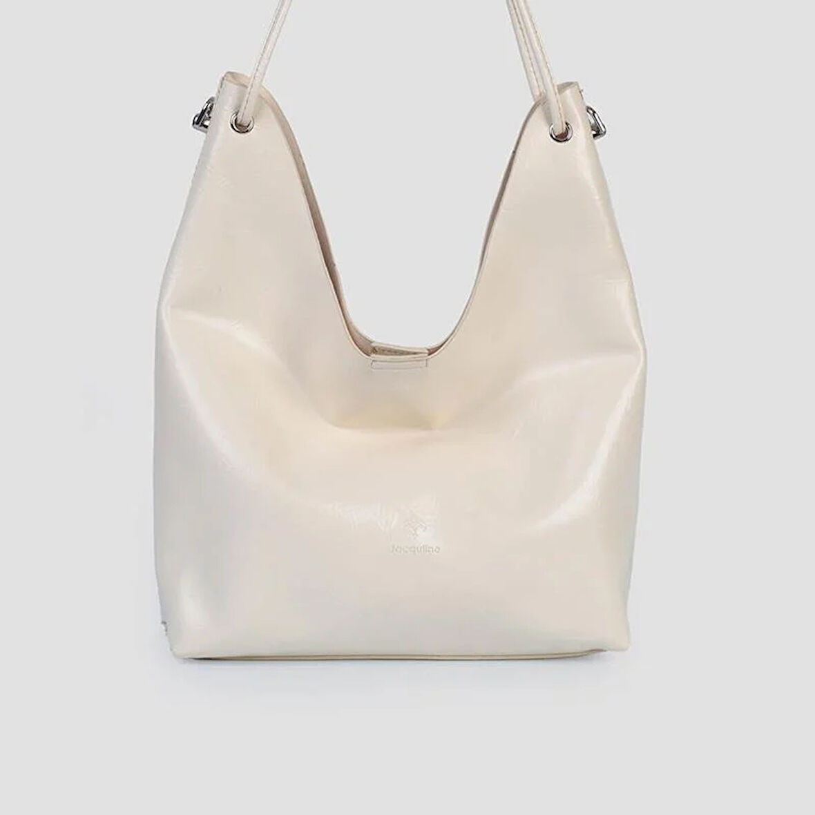 Jacquline Krem Ebave Parlak Deri Yavru Çantalı Kadın El Çantası