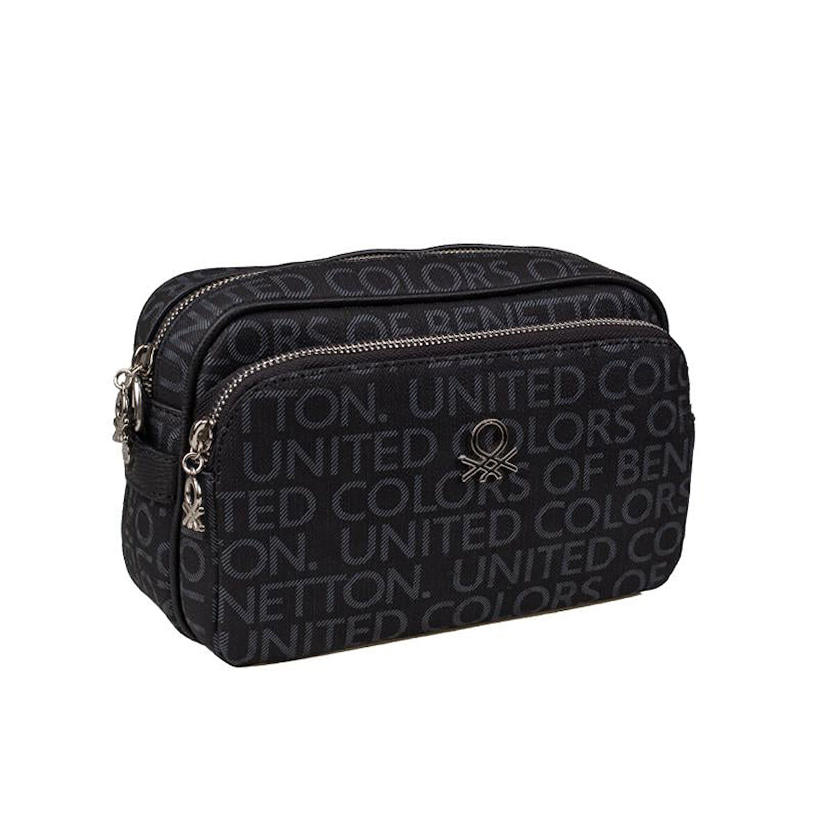 Benetton Siyah Monogram Eskitme Kadın Çapraz Çanta BNT 1292