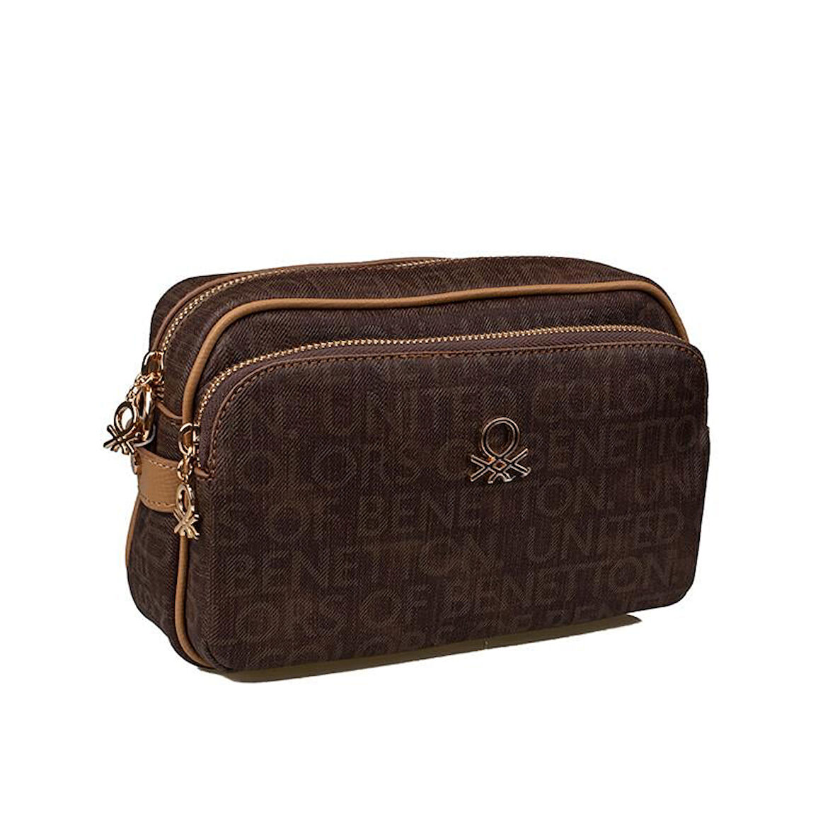 Benetton Kahverengi Monogram Eskitme Kadın Çapraz Çanta BNT 1292