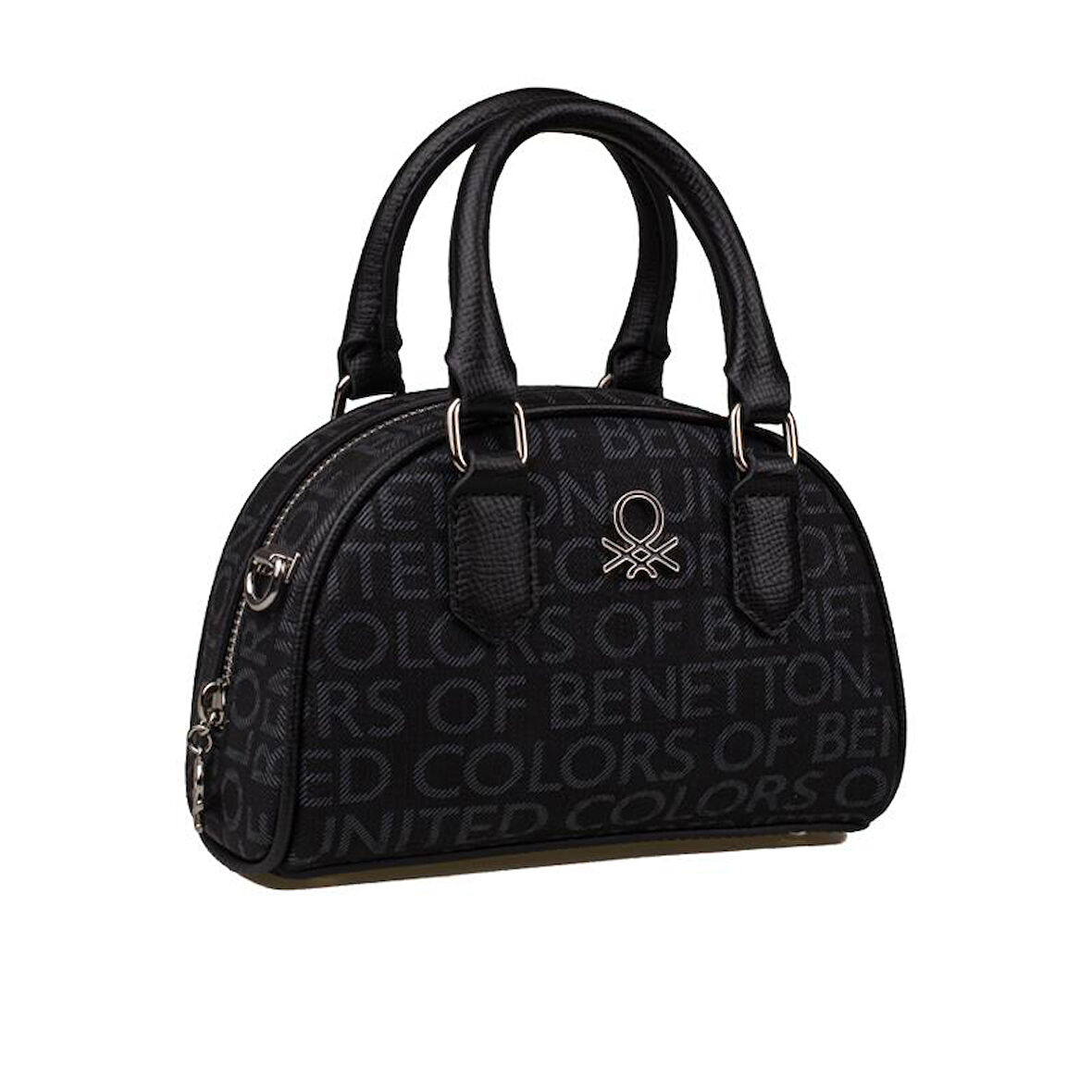 Benetton Siyah Mini Boy Monogram Eskitme Kadın El Çantası BNT1602