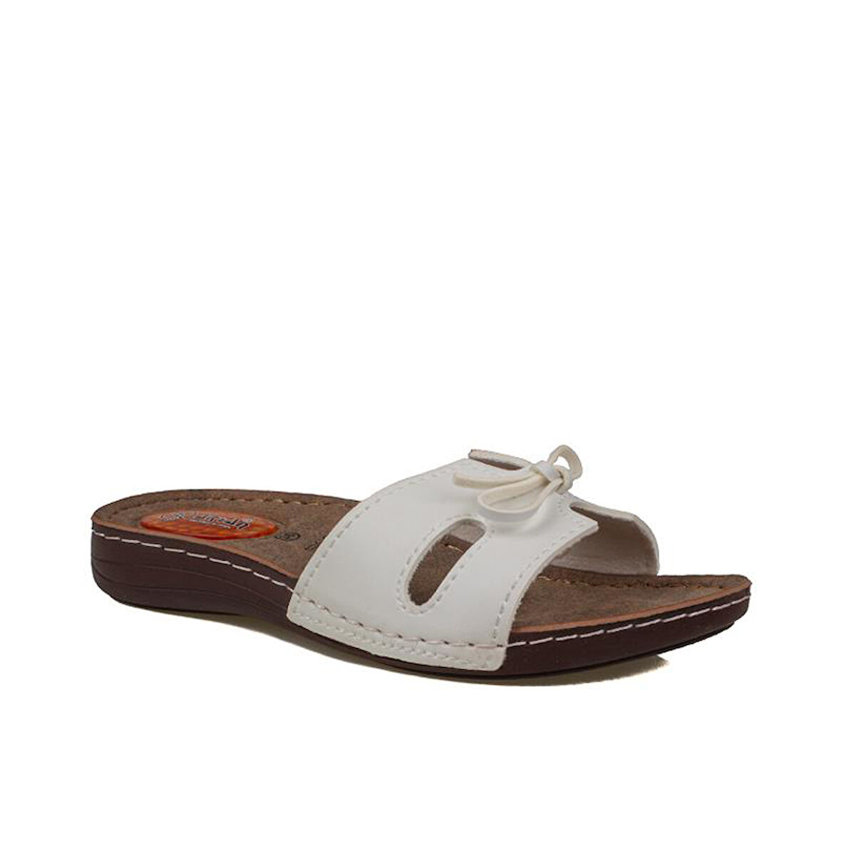 Trend Adımlar Beyaz Kadın Jel Tabanlı Düz Fiyonklu Terlik 11-367