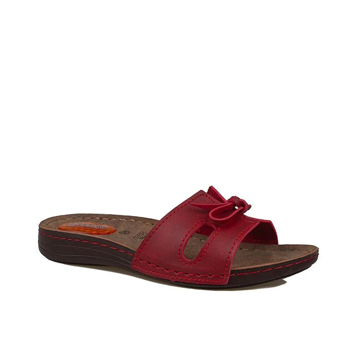 Trend Adımlar Kırmızı Kadın Jel Tabanlı Düz Fiyonklu Terlik 11-367