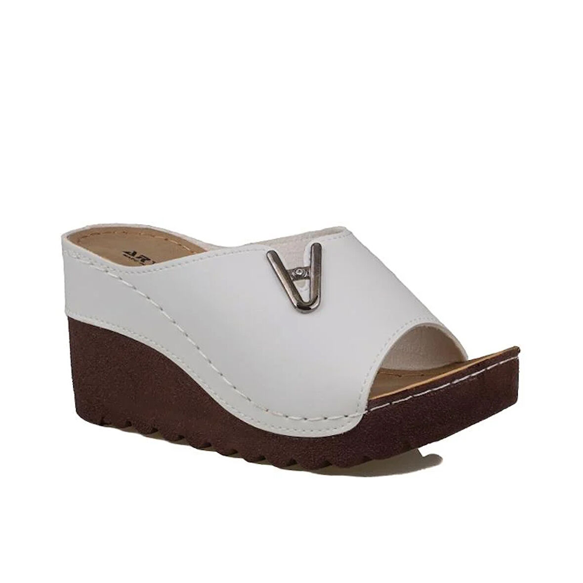 Trend Adımlar Beyaz Kadın Dolgu Topuk Taş Detaylı Terlik 26-893