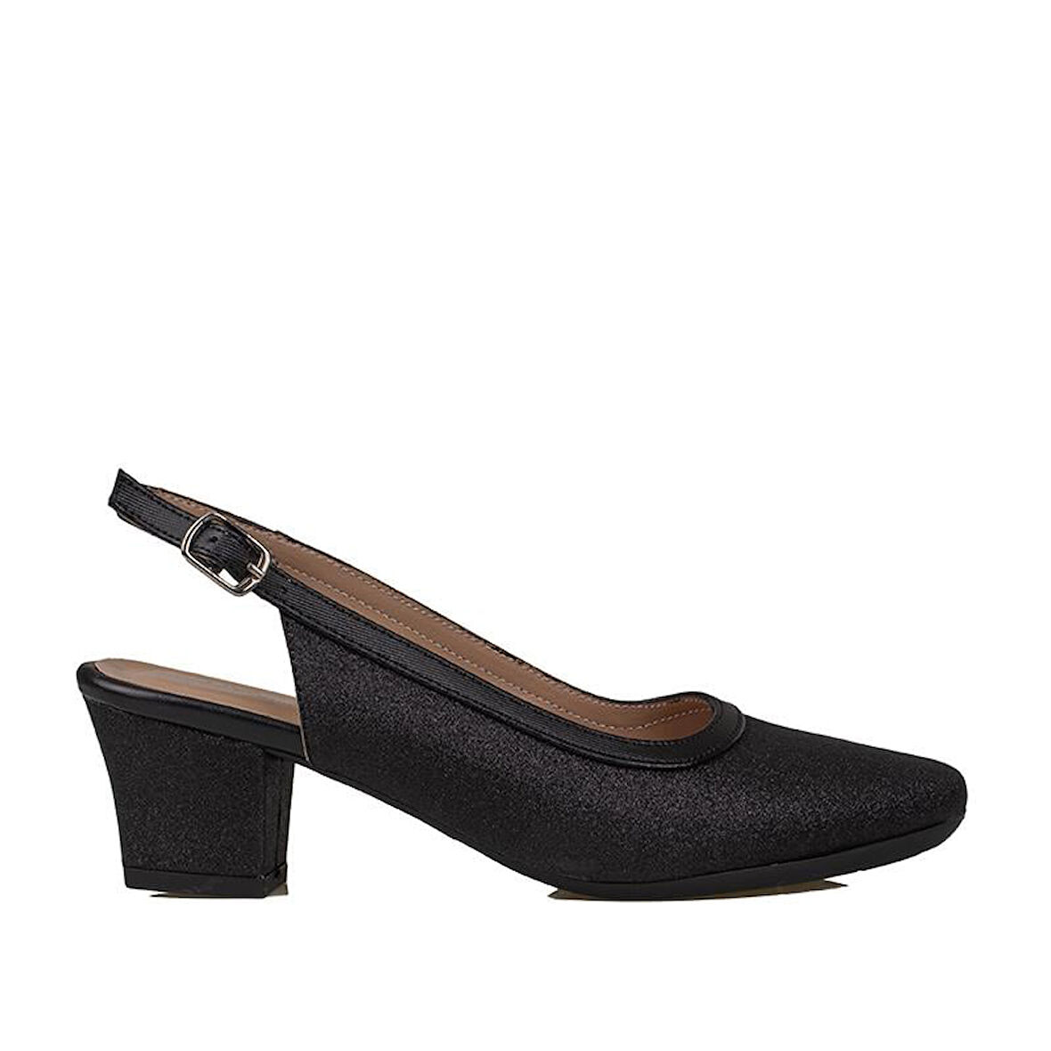 Trend Adımlar Siyah Saten Sim Kadın Arkası Açık Klasik Ayakkabı