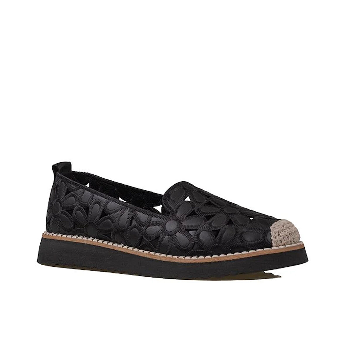 Trend Adımlar Siyah Hasır Burunlu Kadın Delikli Yazlık Babet