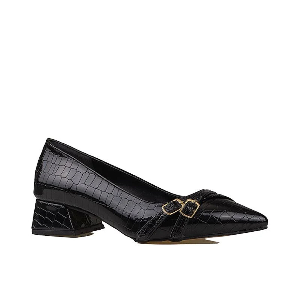 Trend Adımlar Siyah Sivri Burun Rugan Kadın Klasik Ayakkabı