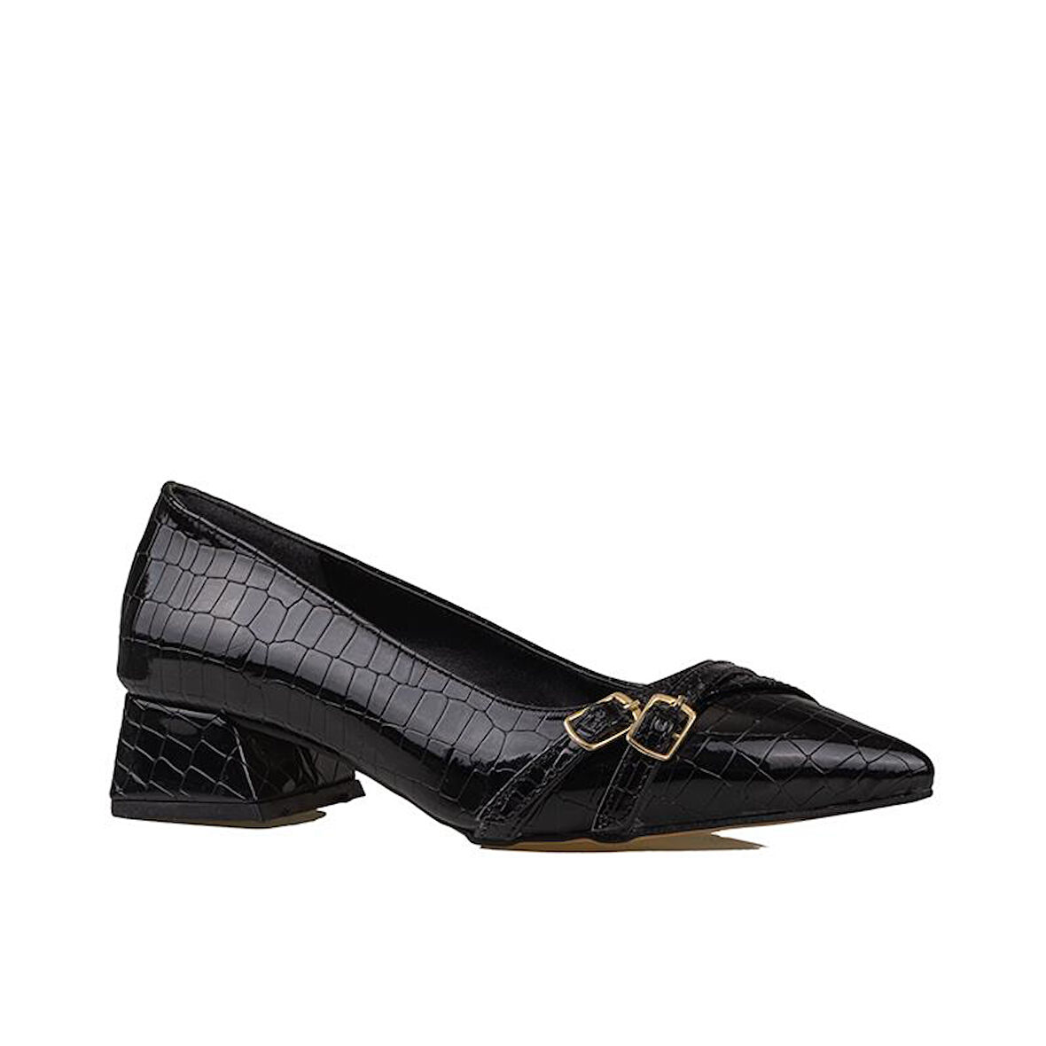 Trend Adımlar Siyah Sivri Burun Rugan Kadın Klasik Ayakkabı