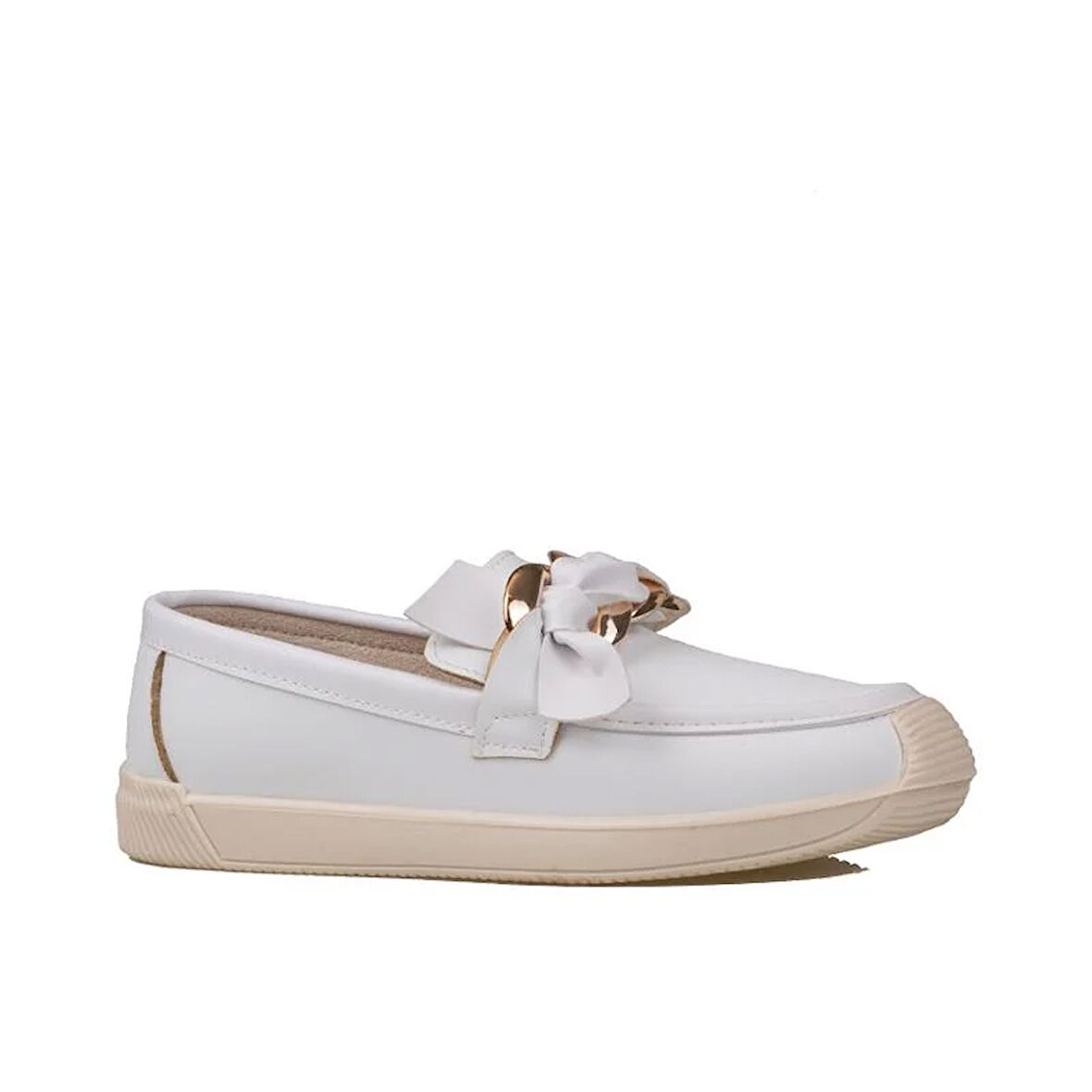 Trend Adımlar Beyaz Fiyonk Detaylı Kadın Loafer Ayakkabı