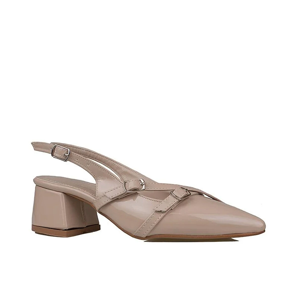 Trend Adımlar Krem Rugan Çift Toka Arkası Açık Kadın Klasik Ayakkabı