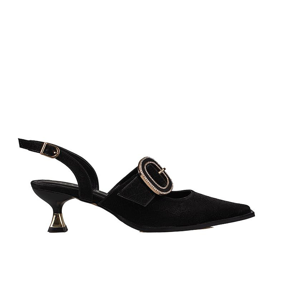 Trend Adımlar Siyah Fındık Topuk Kadın Taş Tokalı Klasik Ayakkabı