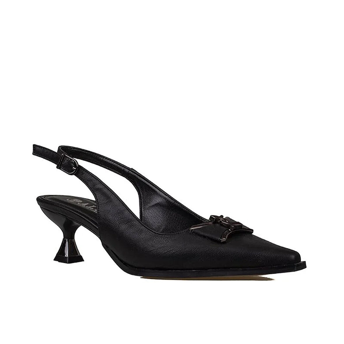 Trend Adımlar Siyah Arkadan Açık Fındık Topuk Sivri Klasik Ayakkkabı