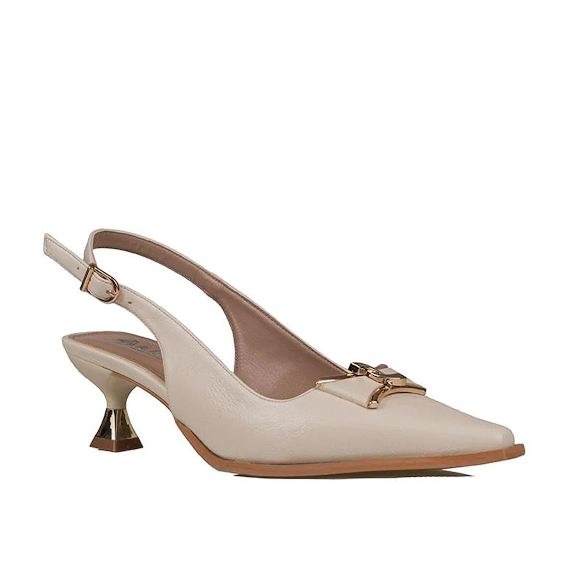 Trend Adımlar Krem Arkadan Açık Fındık Topuk Sivri Klasik Ayakkkabı