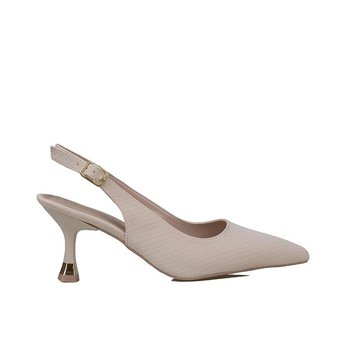 Trend Adımlar Krem Arkası Açık Kadın Düz Çizgili Klasik Ayakkabı