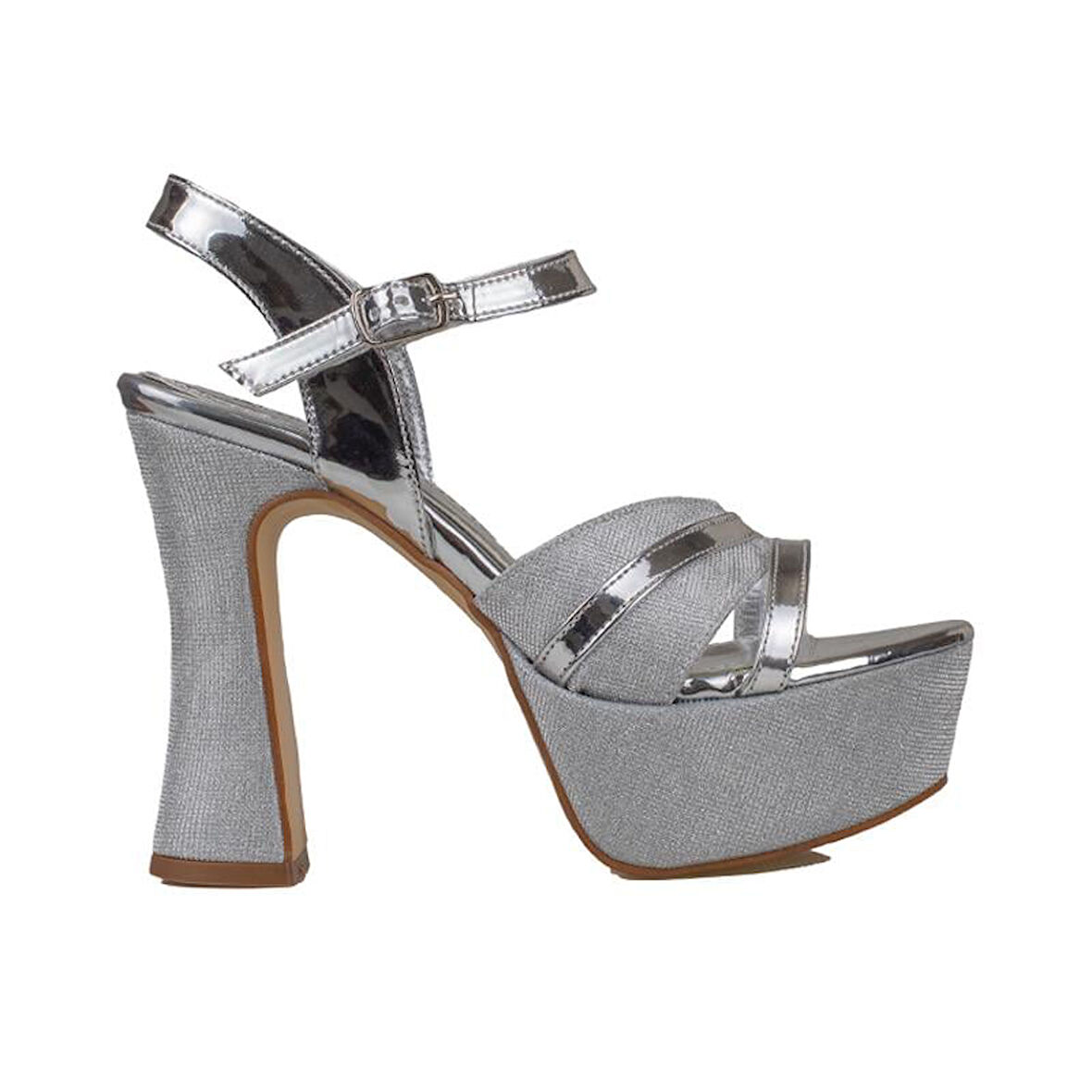 Trend Adımlar Gümüş Kadın Platform Kalın Topuk Abiye Ayakkabı