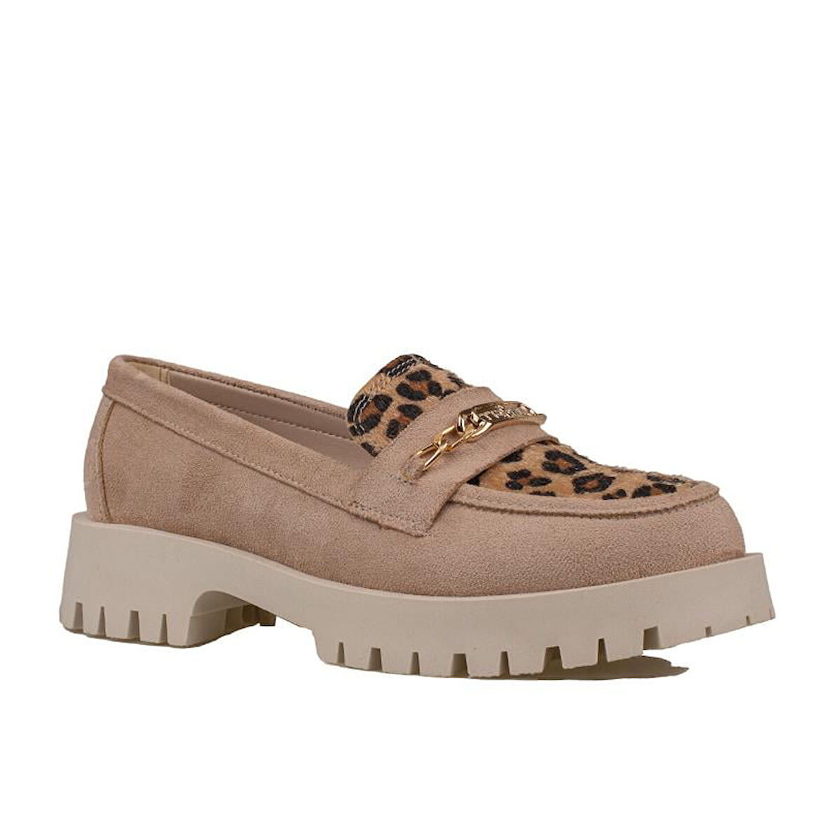 Trend Adımlar Krem Kadın Nubuk Leopar Casual Ayakkabı