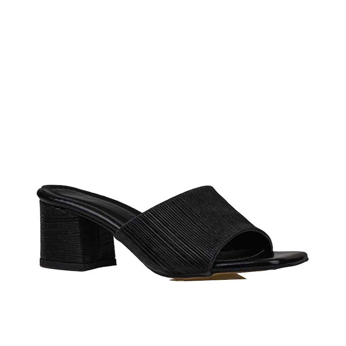 Trend Adımlar Siyah Saten Parlak Çizgili Kadın Klasik Terlik