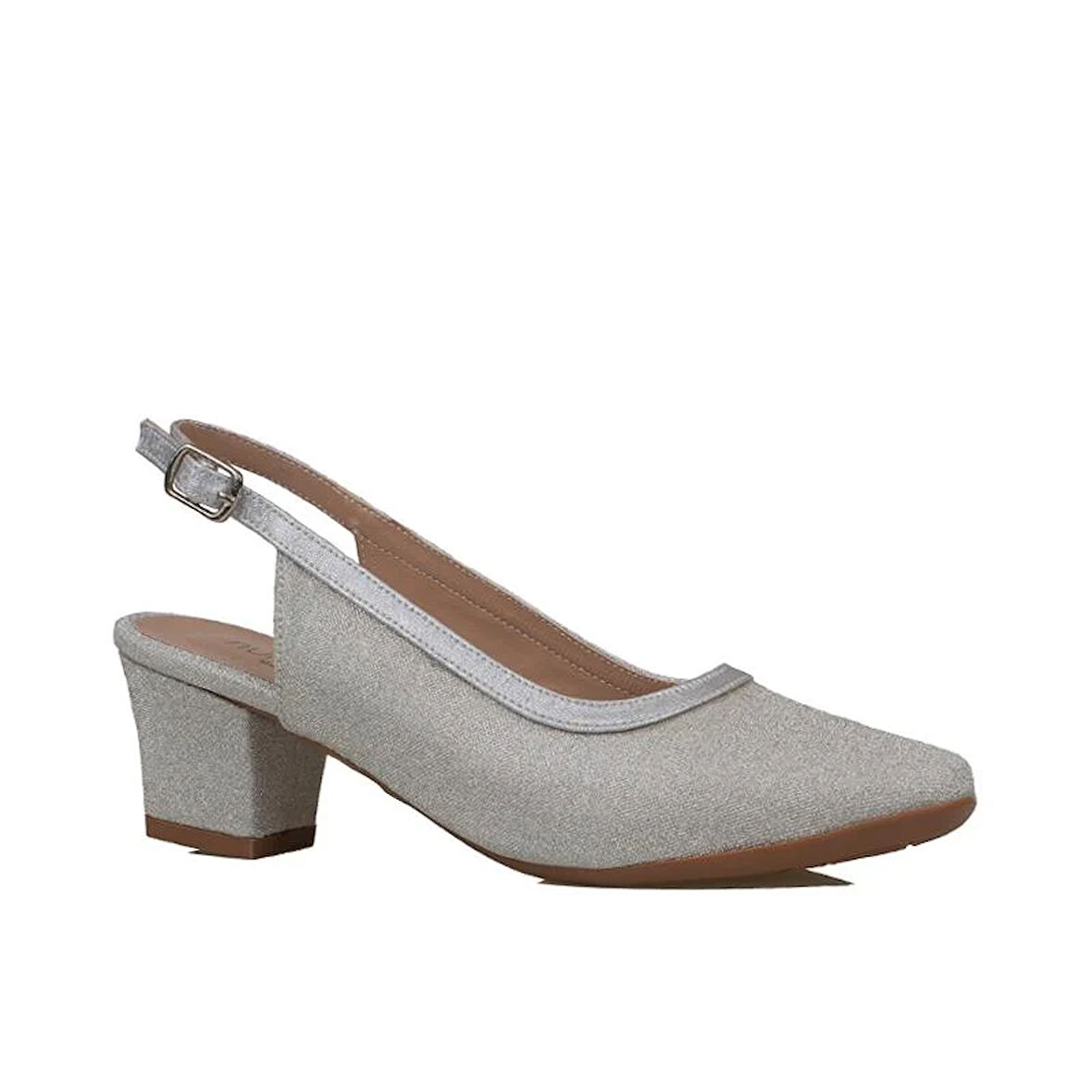 Trend Adımlar Gümüş Saten Sim Kadın Arkası Açık Klasik Ayakkabı