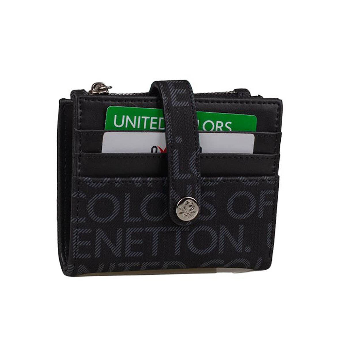 Benetton Siyah Monogram Eskitme Kadın Küçük Kartlık BNT 1309