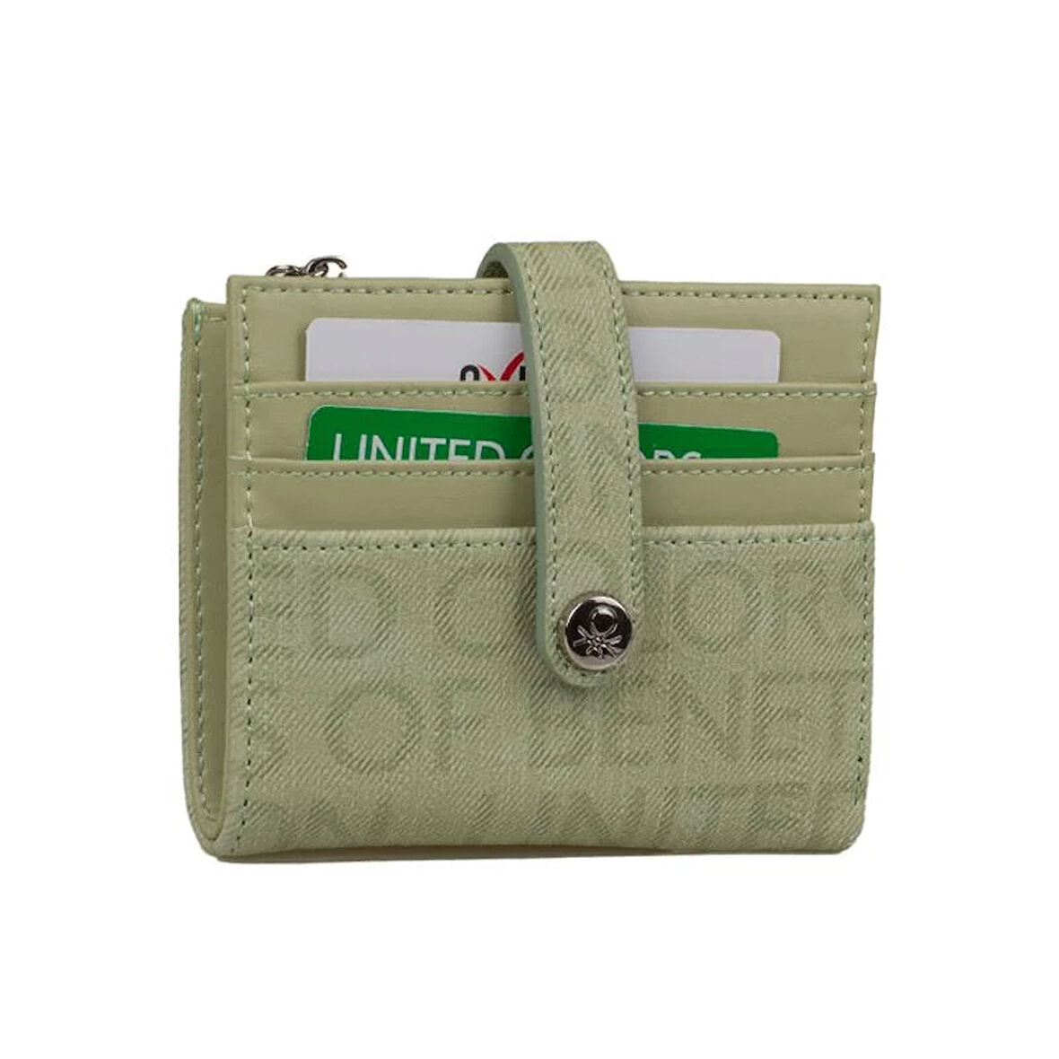Benetton Yeşil Monogram Eskitme Kadın Küçük Kartlık BNT 1309