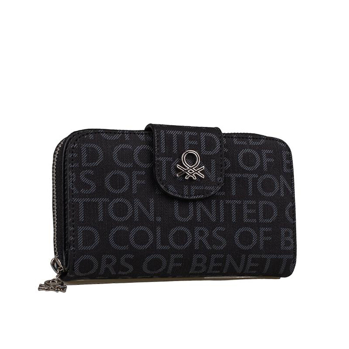 Benetton Siyah Monogram Eskitme Geniş Kadın Cüzdan BNT 1301