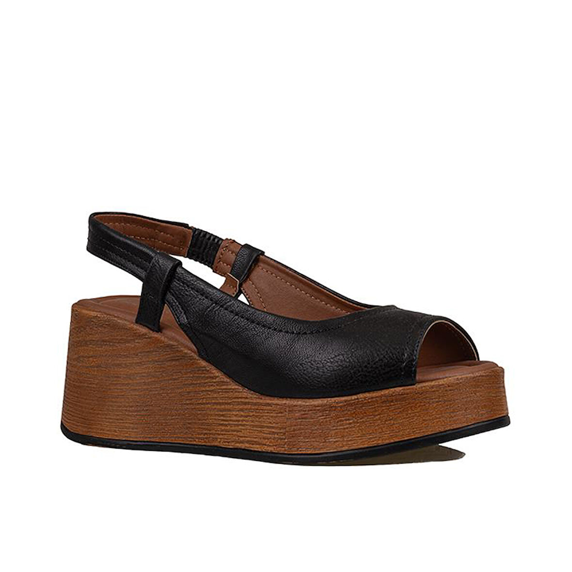 Trend Adımlar Siyah Kalın Hafif Dolgu Topuk Kadın Sandalet