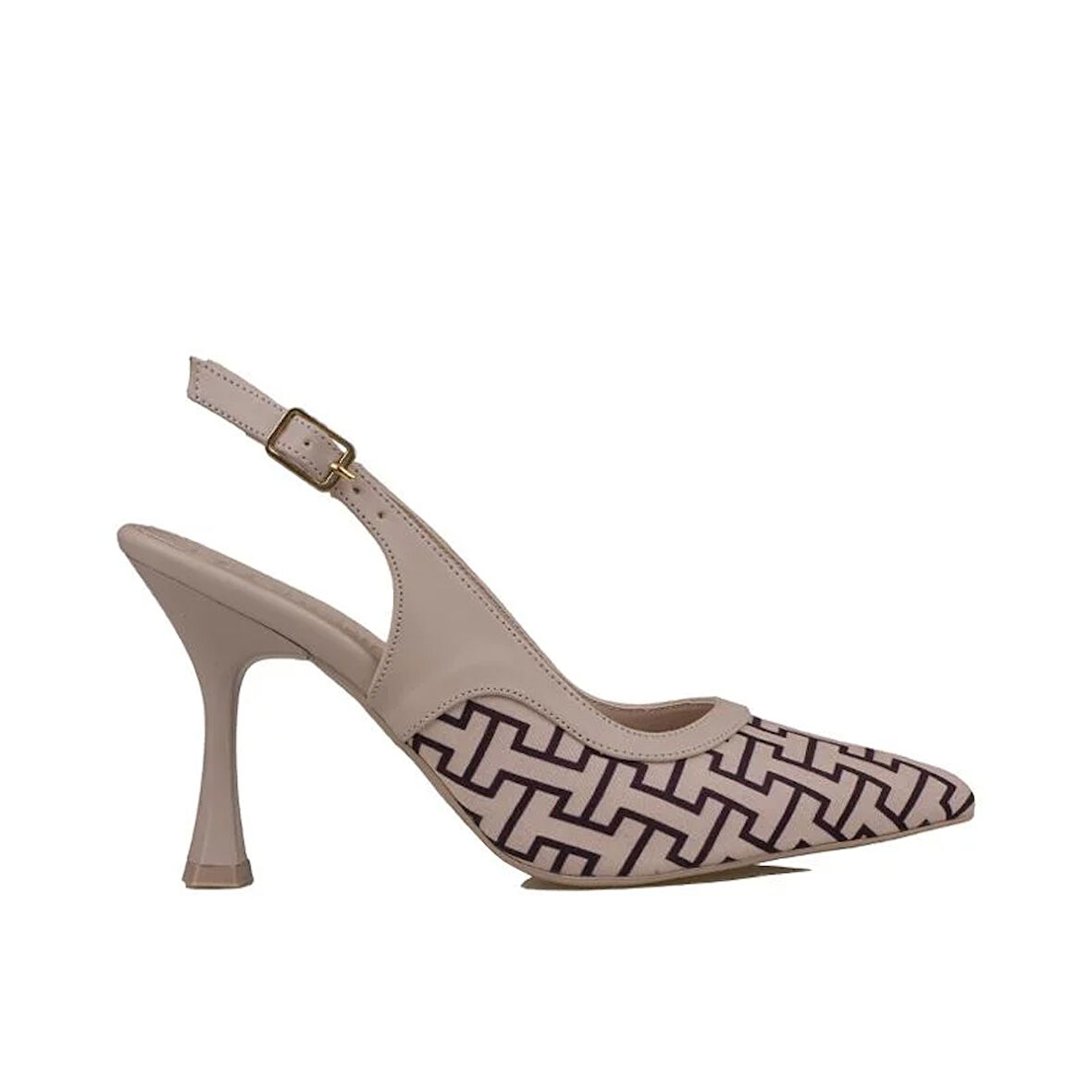 Trend Adımlar Krem Kadın Keten Arkası Açık Kemerli Klasik Ayakkabı