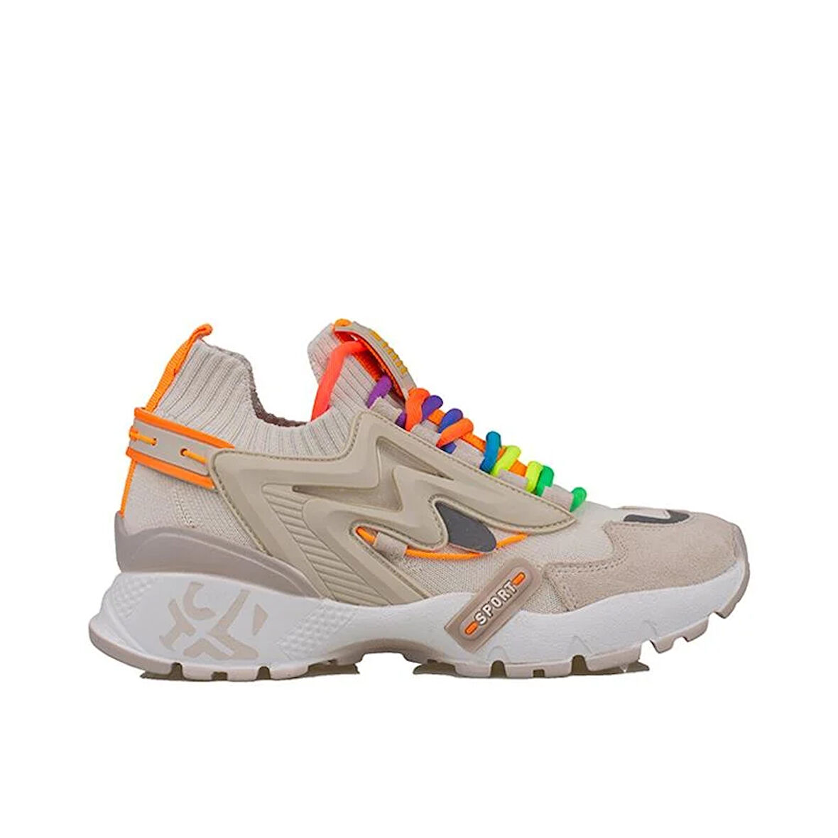 Trend Adımlar Bej Kadın Renkli Lastik Boğazlı Hafif Dolgu Sneaker