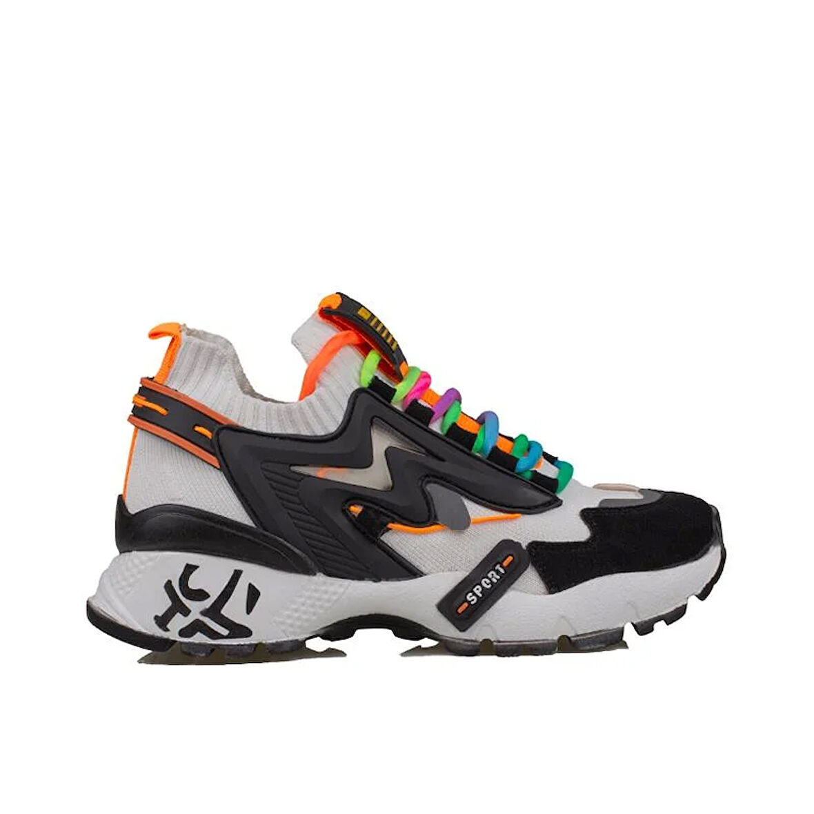 Trend Adımlar Beyaz Kadın Renkli Lastik Boğazlı Hafif Dolgu Sneaker