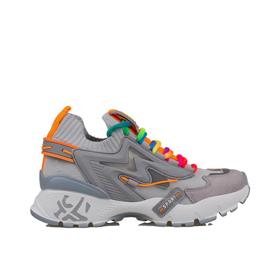 Trend Adımlar Gri Kadın Renkli Lastik Boğazlı Hafif Dolgu Sneaker